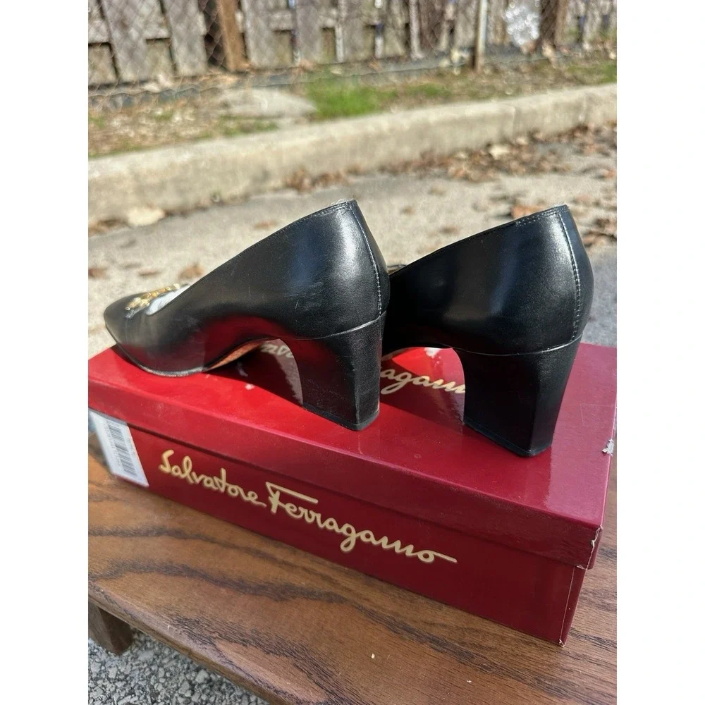 Salvatore Ferragamo Agata Black Leather‎ Pumps 6cm Heel Womens 5.5 B
